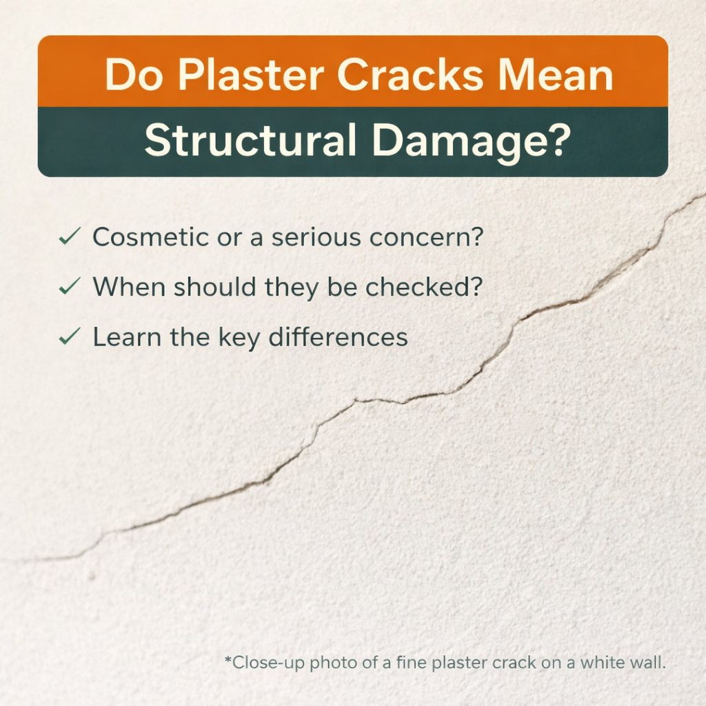 Fine plaster crack on a white wall showing typical cosmetic settlement movement