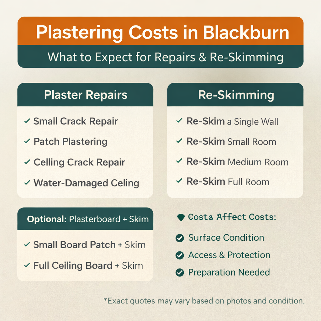 Guide to plastering costs in Blackburn for repairs and re-skimming